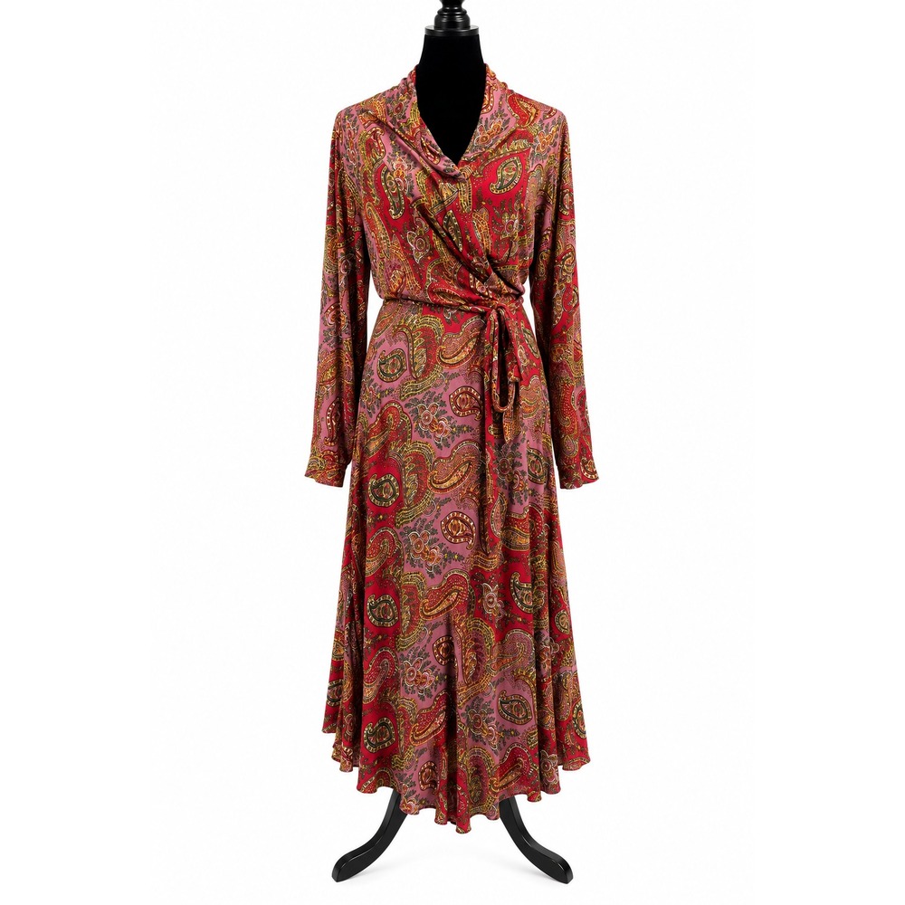 Maeve Anthropologie Dress Large Paisley Blouson Tie Waist Long Sleeve Maxi
